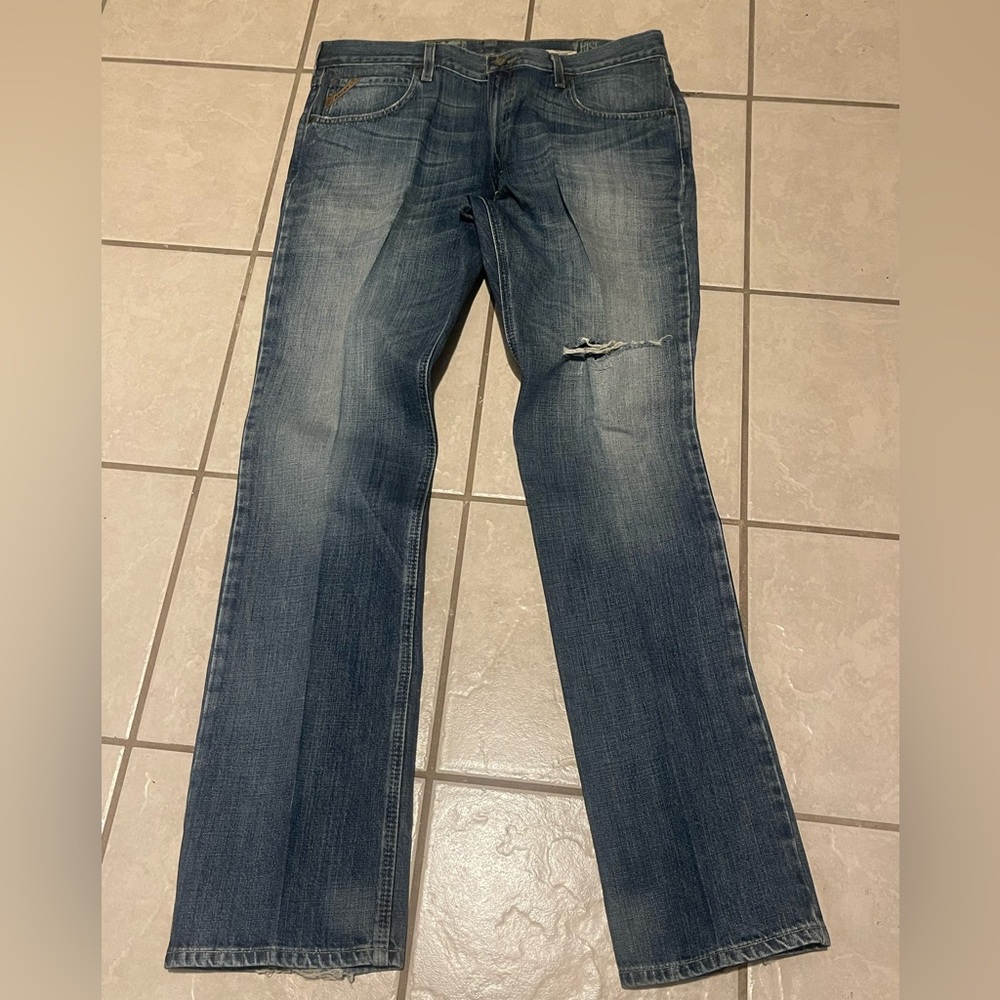 Ariat Men's Distressed Blue Low Rise Straight Leg Jeans Size 36X34